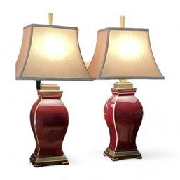 Pair Of Vintage Uttermost Table Lamps, Tall Table Lamp, Large Table Lamp, Home Decor, Brown Woodlike Table Lam