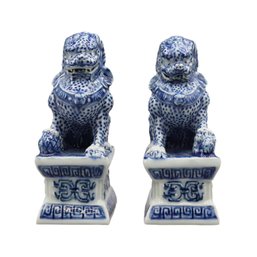 Buddha Dogs Statue, Guardian Lions, Blue And White Ceramics, Hand Painted Ceramic Foo Dogs