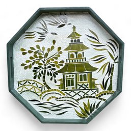 Asian Inspired Pagoda Octagonal Serving Decorative Tray,Green