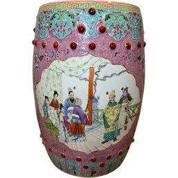 Fabulous Famille Rose Hand Painted Pink Ceramic Garden Seat Stool Side Table