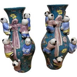 Adorable Asian Fertility Vase, Climbing Boy Children, Traditional