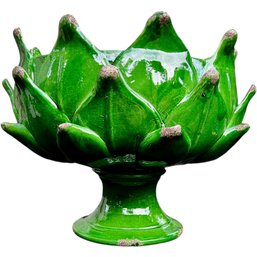 Artisan Italian Hand Made Artichoke Leaf Footed Cachepot Ceramic Centerpiece Bowl, Florence, Italy