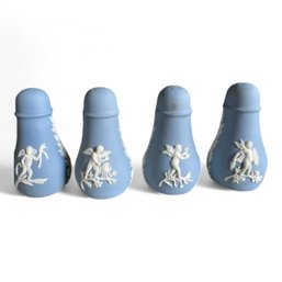 Set Of 4 Wedgwood Jasper Blue And White Salt And Pepper Shakers