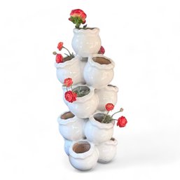 Adorable Strawberry Multi-Level White Glazed Terra Cotta Outdoor Planter