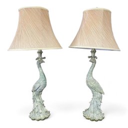 Pair Of Peacock Table Lamps With Chic Shades