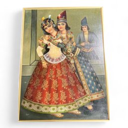 Exquisite Original Oil Painting In The Qajari Dynasty Style Oil, Newlywed Couple