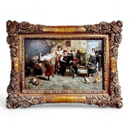 Original Oil Painting Reproduction Of 'A Fine Step' Scene From Traditional Jewish Wedding, Framed,