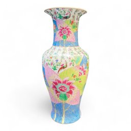 Tobacco Leaf Floor Vase, Handpainted, Signed Chinese Export - Rare 3FT Height, Statement Piece