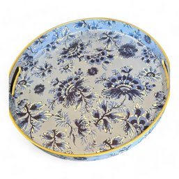 Round Decorative Serving Tray Blue And White Chinoiserie Floral Pattern, Brand New