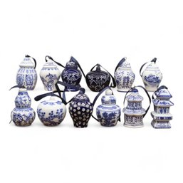 Must Have Set Of 12 Mini Ceramic Ginger Jar Blue And White Christmas Ornaments Or Decor