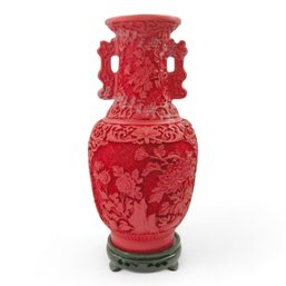 Classical Traditional Technology Red Lacquerware Flower Auspicious Vase No.9