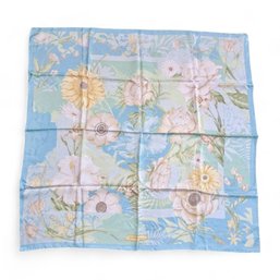 Salvatore Ferragamo Blue Floral Silk Scarf