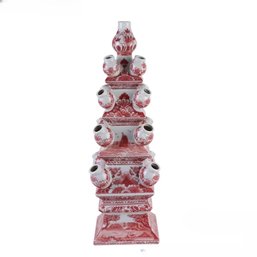 Red And White Porcelain Pagoda Form Tulipiere - Brand New - Shipping Only