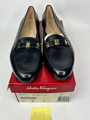 Vintage Salvatore Ferragamo Boutique  Lizard Shoes Womens Size 9.5, Navy- Italy