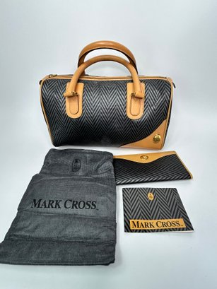 Vintage Mark Cross Calf Skin / Fabric Purse Handbag, Wallet And Dust Cover