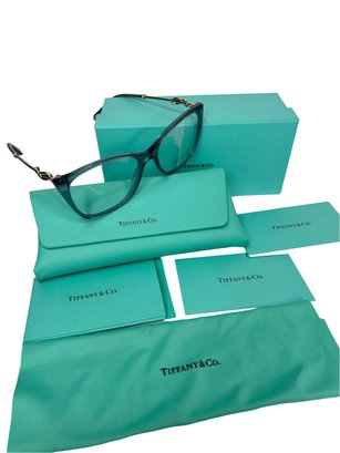 Tiffany & Co Blue Frame Womens Eyeglasses Gold Tone With Stones & COA Tf 2160-b 8244 54/17 140