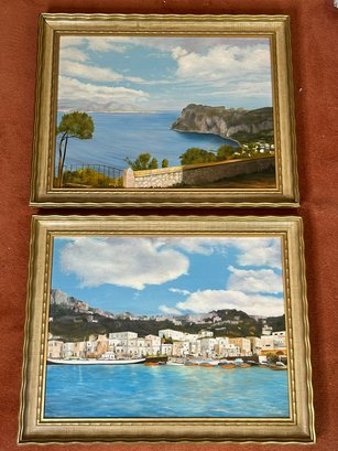 Mediterranean Shore Scene -collection Of 2 Artist Signed- Keltner- Framed Oil On Canvass