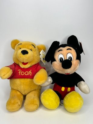 Vintage Walt Disney Plush Lot: Mickey Mouse & Winnie The Pooh 10'