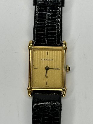 Vintage Bucherer Watch - 18k Gold Case With Teju Lizard Band