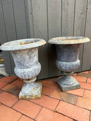 2 Large Cast Metal Urn Style Planters