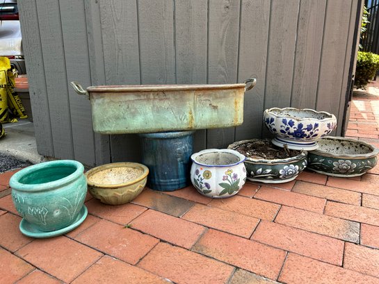 Collection Of 8 Ceramic And Metal Planters And Pots