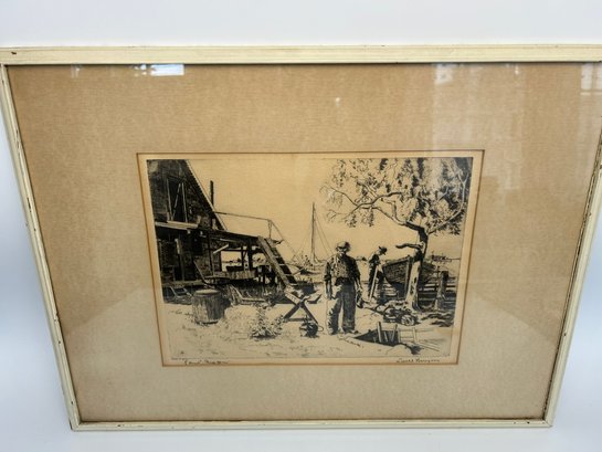 Point Magu Original Etching By Lionel Barrymore Reproduced In Tali-Crome