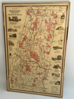 Vintage 1988 Framed Map Of Berkshire County Massachusetts