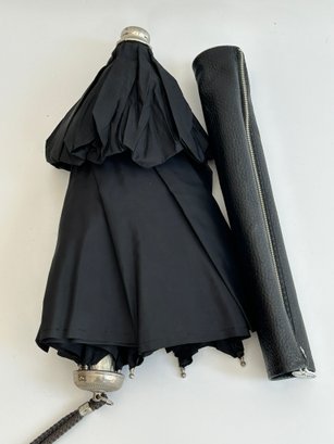 Vintage Knirps Black Travel Size Umbrella With Leather Case