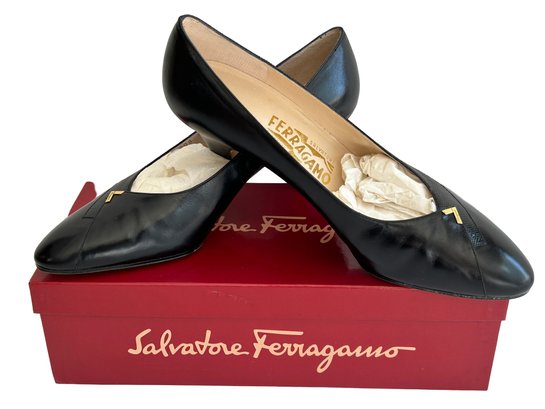 Vintage Salvatore Ferragamo Rustica Black Calf Lizard Womens Shoes Size 9.5