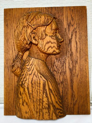 Artist Signed Hand Carved Wood Portrait Profile Of A Young Lady