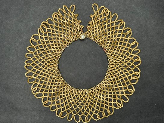Vintage Woven Webbed Beaded Bib Choker Necklace