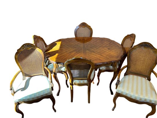 B Walter & Co French Provincial Louis XV Caned Dining Room Table & 6 Chairs