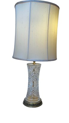 Ornate Beveled Glass And Brass Table Lamp