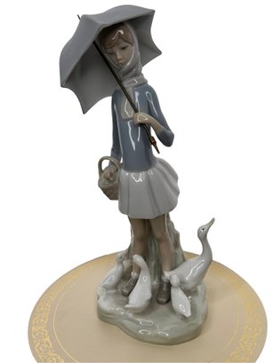 Vintage Lladro Girl With Umbrella & Geese