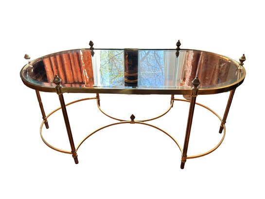 Jansen Style Brass And Glass Gold Tone Coffee Table  With 6 Finials