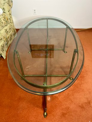 Vintage Mid-century Jansen Style Solid Brass & Glass Oval Hoof Footed Cocktail Table