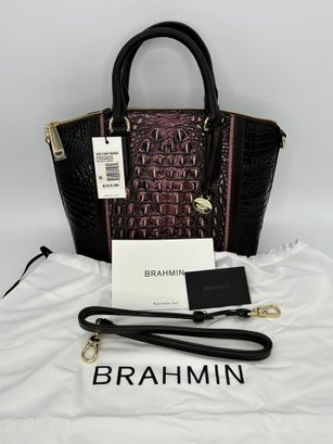 Brahmin Duxbury Satchel Plum Sangrita Leather Handbag Purse & Dust Cover