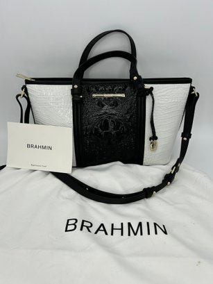 Brahmin Mini Asher Black Crane Leather Handbag Purse & Dust Cover