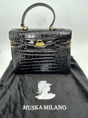 Muska Milano Italy Black Leather Handbag Purse & Dust Cover