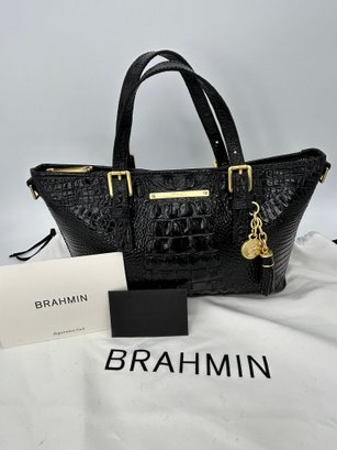 Brahmin Mini Asher Black Leather Handbag Purse & Dust Cover