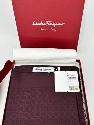 Salvatore Ferragamo Silk & Wool Scarf- Rouge Noir-  New In Box With Tags