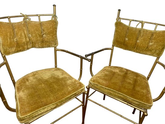 Vintage Bamboo Style Brushed Gold Arm Chairs