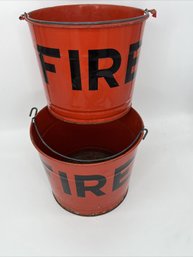 Vintage Pottery Barn Metal Fire Bigrade Buckets Dcor Planter RARE