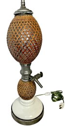 Briet Brevete Antique French Rattan Covered Seltzer Bottle With Siphon Table Lamp