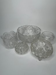 Collection Of Cut Crystal Bowls, Vase, Pencil/pen Holder Footed Bowl