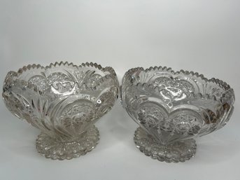 Matching Pair Of Large Cut Crystal Punch Or Fruit Bowl