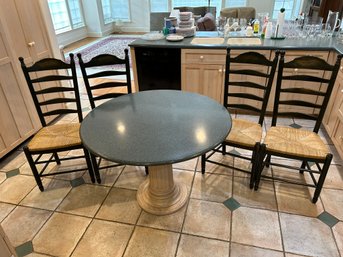 42' Round Kitchen Table And 4 Wood/Wicker Chairs- Made In Italy