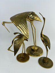 Set Of 3 Brass Crane Birds