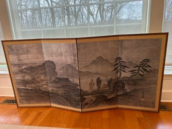 Lage Beautiful Vintage Asian Screen Of A Mountain Landscape.  Wall Hanging