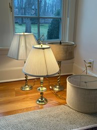 Lot Of 3 Decorative Brass Table Top Lamps And Shades